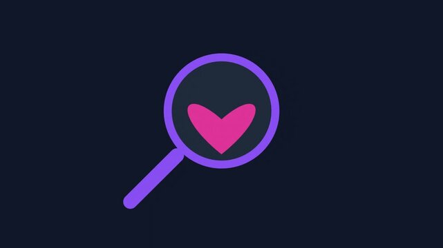 Magnifying glass icons with heart and star rating animation