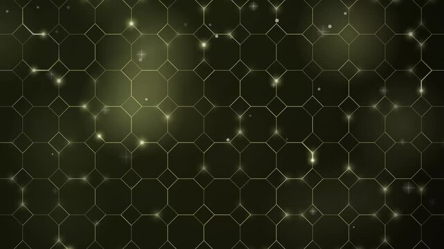 Abstract Gold Octagon Wireframe Mesh with Twinkling Light Sparks Loop