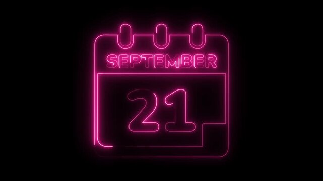September twenty first date marked by neon pink glowing calendar on black background