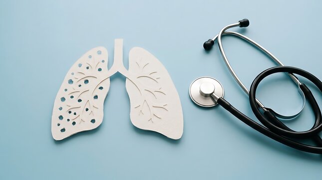 Medical stethoscope and lung paper cutout for respiratory health