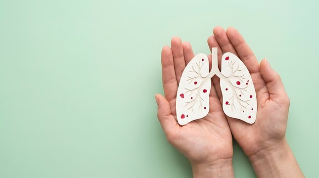 Hands holding paper lungs for world pneumonia day awareness