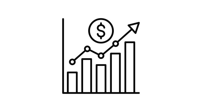Financial growth vector icon showing business success chart with ascending graph and dollar currency symbol