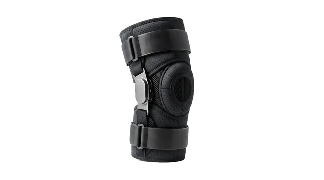 Medical knee brace with metal hinges isolated on transparent background