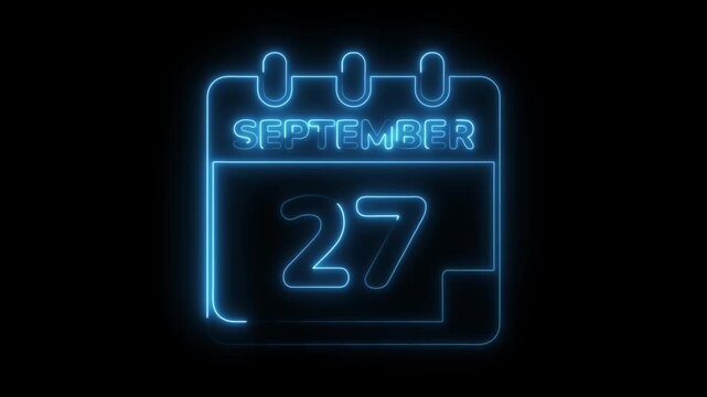 September 27th neon glowing calendar date reminder animated background
