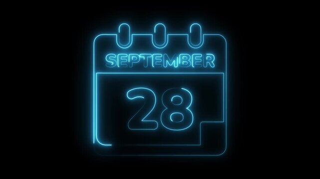 September 28 neon calendar reminder appointment date event schedule holiday corporate planning deadline digital