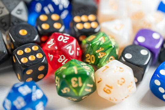 Colorful polyhedral dice for roleplay games The Concept of gaming and strategy