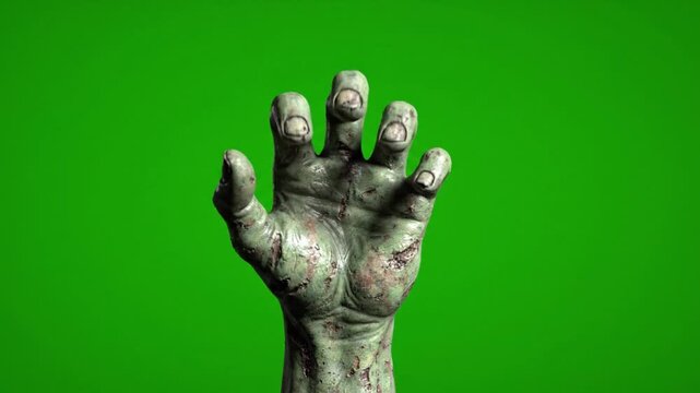 3D Zombie Monster Hand Reaching Up on Green Screen Horror VFX