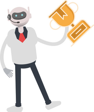Operator Robot Character Holding Trophy Illustration
