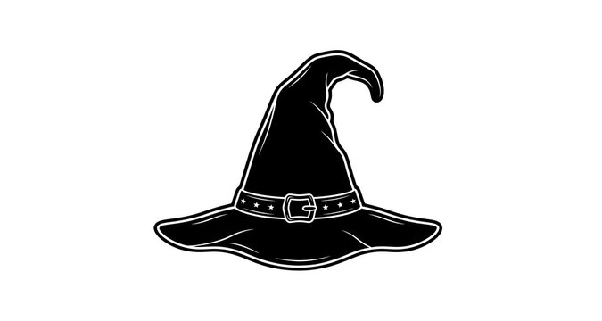 Black Witch Hat with Stars and Buckle Halloween Vector Icon