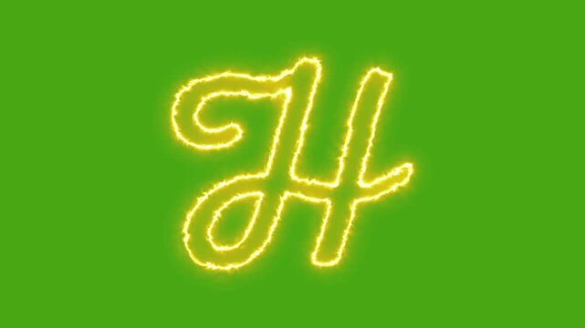 Animated neon letter h glowing with electric energy on green screen background, alphabet