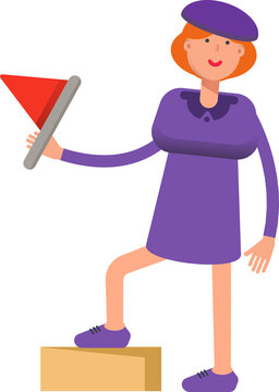 Girl in Violet Dress Character Holding Flag
