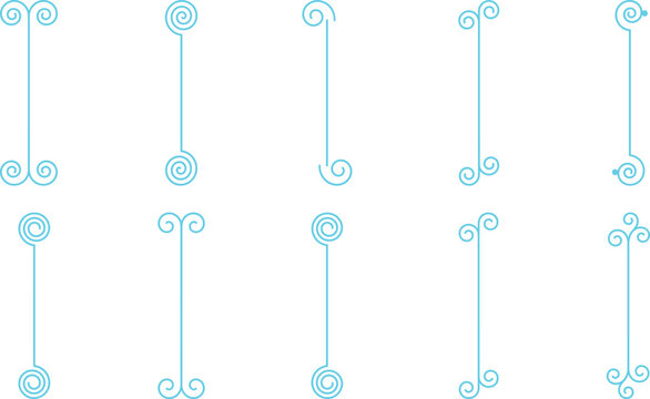 Light blue vertical flourish borders featuring spiral swirls and curly decorative elements.