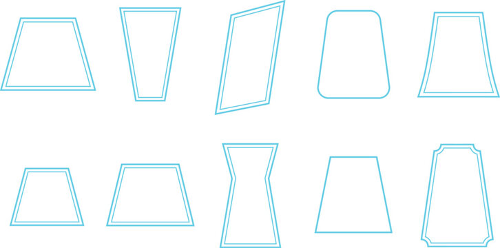 Minimalist cyan trapezoid frames with double stroke borders for modern geometric UI layouts.