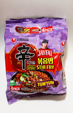 Petaling Jaya, Malaysia - February 13, 2026: A pack of Nongshim x Jay Fai Shin Ramyun Tom Yum Stir Fry.