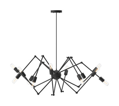 Modern matte black spider chandelier with adjustable arms isolated on a white background