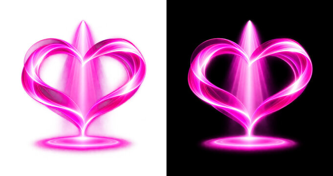 Abstract glowing pink heart shape light effect design illustration transparent background