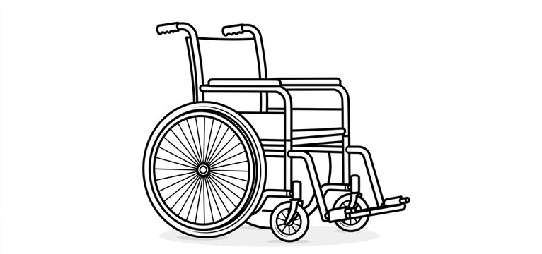 Set against a pristine white background, a simple silhouette of a traditional hospital wheelchair highlights medical accessibility and care.