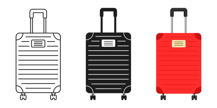 Suitcase for vacation icon set collection in flat style. Cabin baggage vector illustration on isolated background. Luggage container sign business concept.