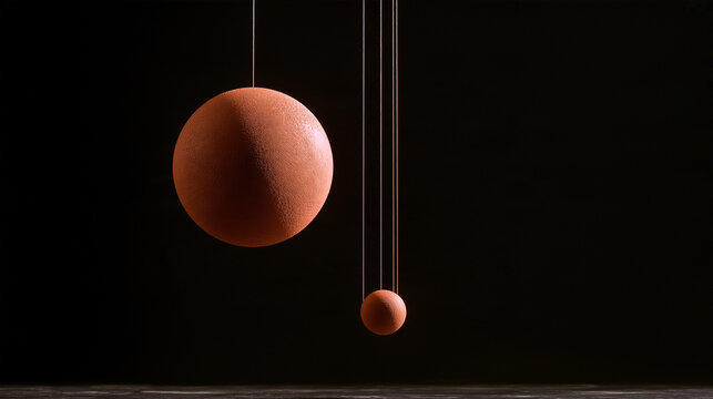 Fate puppet, terracotta puppet in dark void, fine gold threads tied to self-held clay orb, terracotta texture and metallic sheen, minimalist fate visual asset