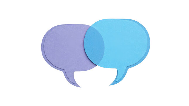 Two overlapping speech bubbles in purple and blue isolated on transparent background