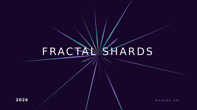 Fractal Shards 2026 vector clock, modern minimal neon geometric lines on deep purple background, digital wristwatch face design