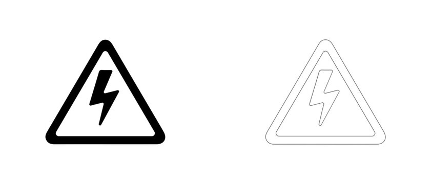 High voltage danger warning triangle vector icon filled and outline, electrical risk hazard and caution symbol.