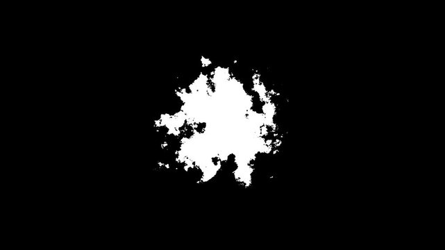 Black ink splash flowing and expanding across a dark black background, creating organic watercolor patterns, grunge brush strokes and liquid paint textures, creative transition animation, 4k video