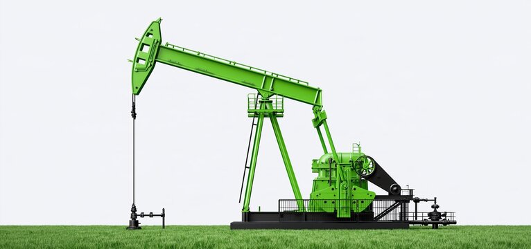 A clean, contemporary scene featuring an oil rig silhouette in eco-conscious green and charcoal hues representing sustainable energy.