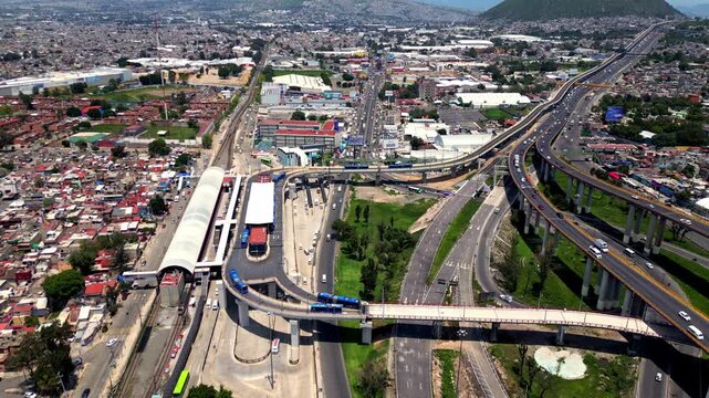 Aerial view of Indios Verdes multimodal station in Mexico City