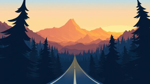 Minimalist Mountain Road at Sunset