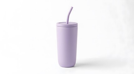 Obraz premium Elegant and modern lavender purple tumbler with a reusable straw, perfect for keeping drinks cool on the go. A clean studio shot showcasing its minimalist design and soft color palette