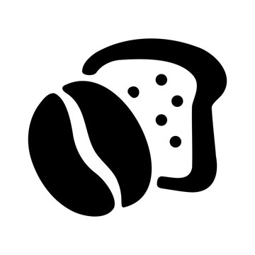 Coffee beans and bread icon representing breakfast or food concept for menu design