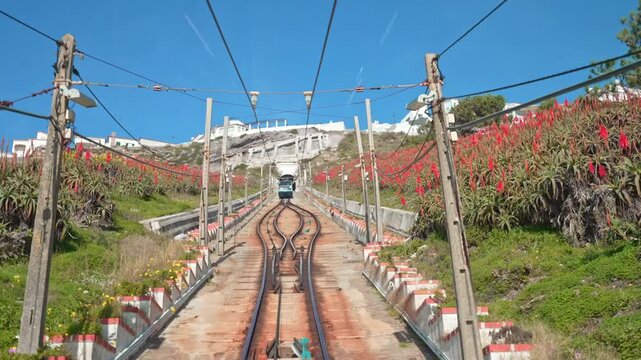 The iconic Nazar&eacute; funicular, Elevador da Nazare, Portugal