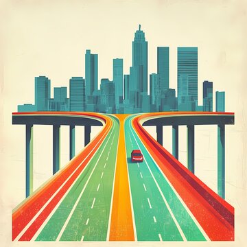 City skyline with highway leading into the city during daytime