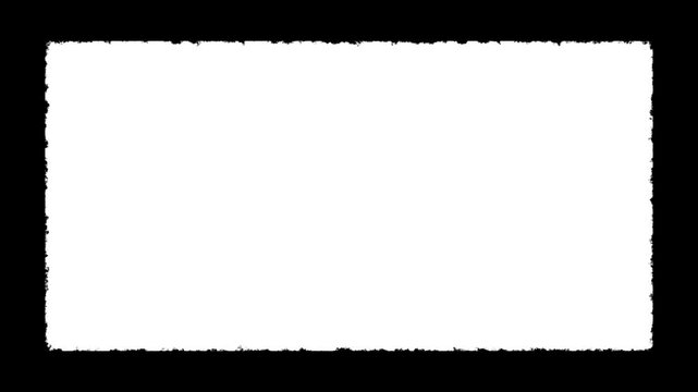 White rectangle frame with torn paper edges animation isolated on black background