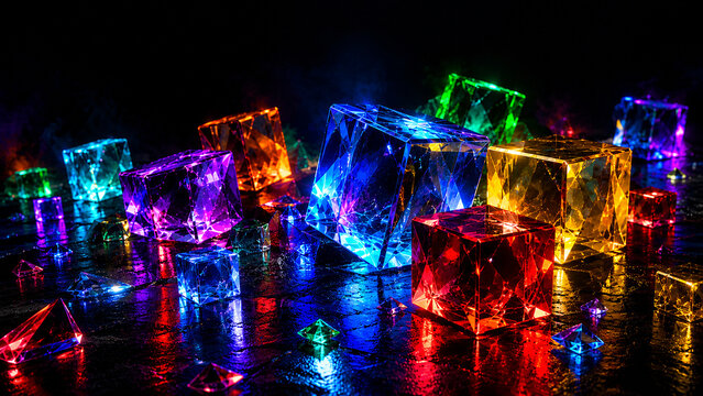 abstract colorful crystal boxes background