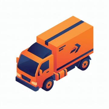 Isometric Orange Express Delivery Truck Icon for Logistics Freight and Ecommerce Parcel Shipping