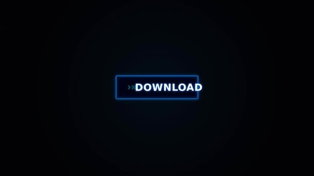 Sleek digital button with glowing blue neon border and download text on dark background, concept for modern web user interface, suitable for software download pages and application menus.