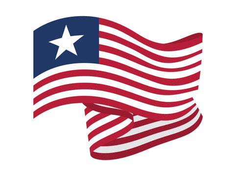 Waving flag of Liberia with red white stripes and blue square with white star