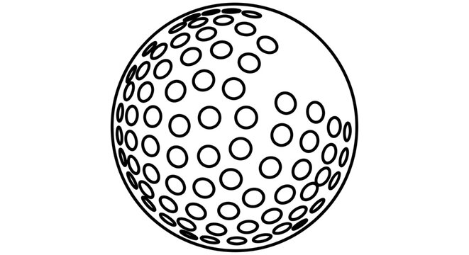 Golf ball with dimples black line drawing on a white background