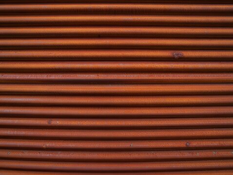 Rusty Brown Corrugated Metal Sheet With Horizontal Ridges