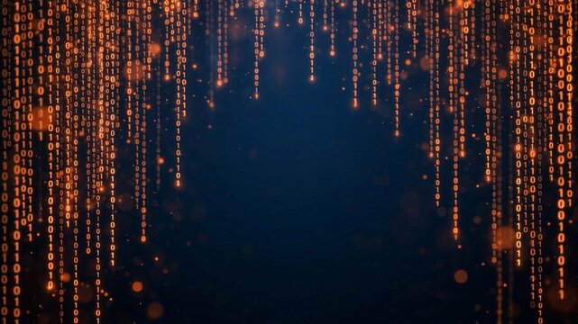 Orange binary rain abstract background with copy space