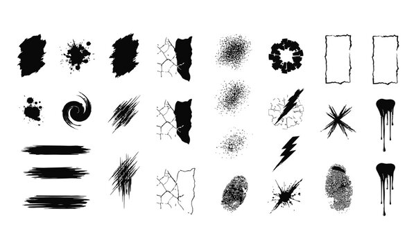 Assortment of black ink splatter and grunge texture