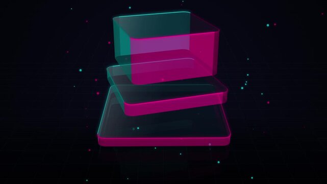 Futuristic 3D geometric shapes abstract background animation with vibrant neon colors modern tech de