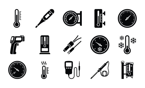 Thermometer Icons Set for Temperature Measurement Weather Vector