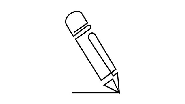 Continuous line animation of pencil, writing tool, education and creativity concept