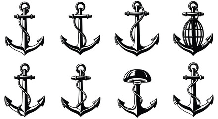 Vintage ship anchors collection black and white vector illustration on a white background © SHYFUL_STUDIO
