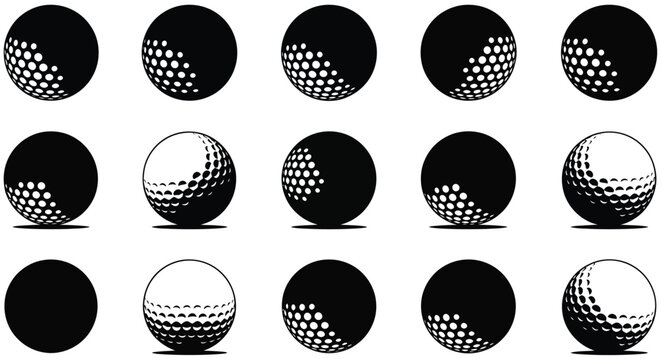 Golf ball variations with dimples a black and white vector illustration