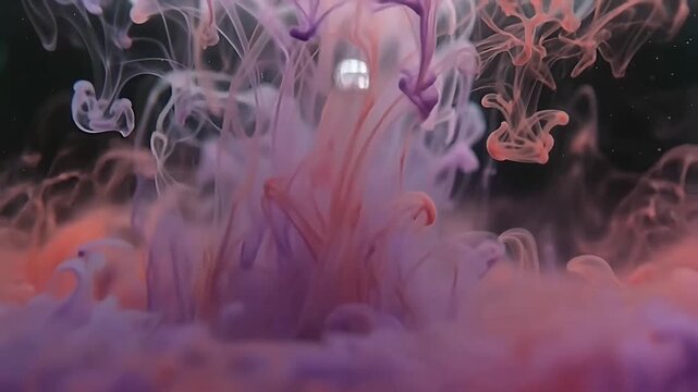 Vibrant red and purple ink swirling underwater creating mesmerizing abstract plumes and fluid motion patterns captured in high definition video footage for creative projects