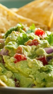 Fresh guacamole served with crispy tortilla chips, perfect for a snack or appetizer